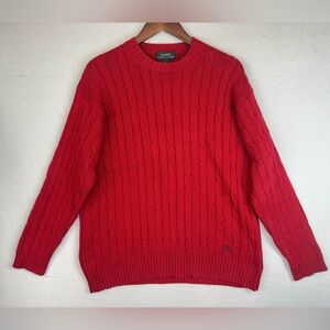 RALPH LAUREN Vintage Men Red Cable Knit Sweater Crew Hong Kong Cotton Long Large
